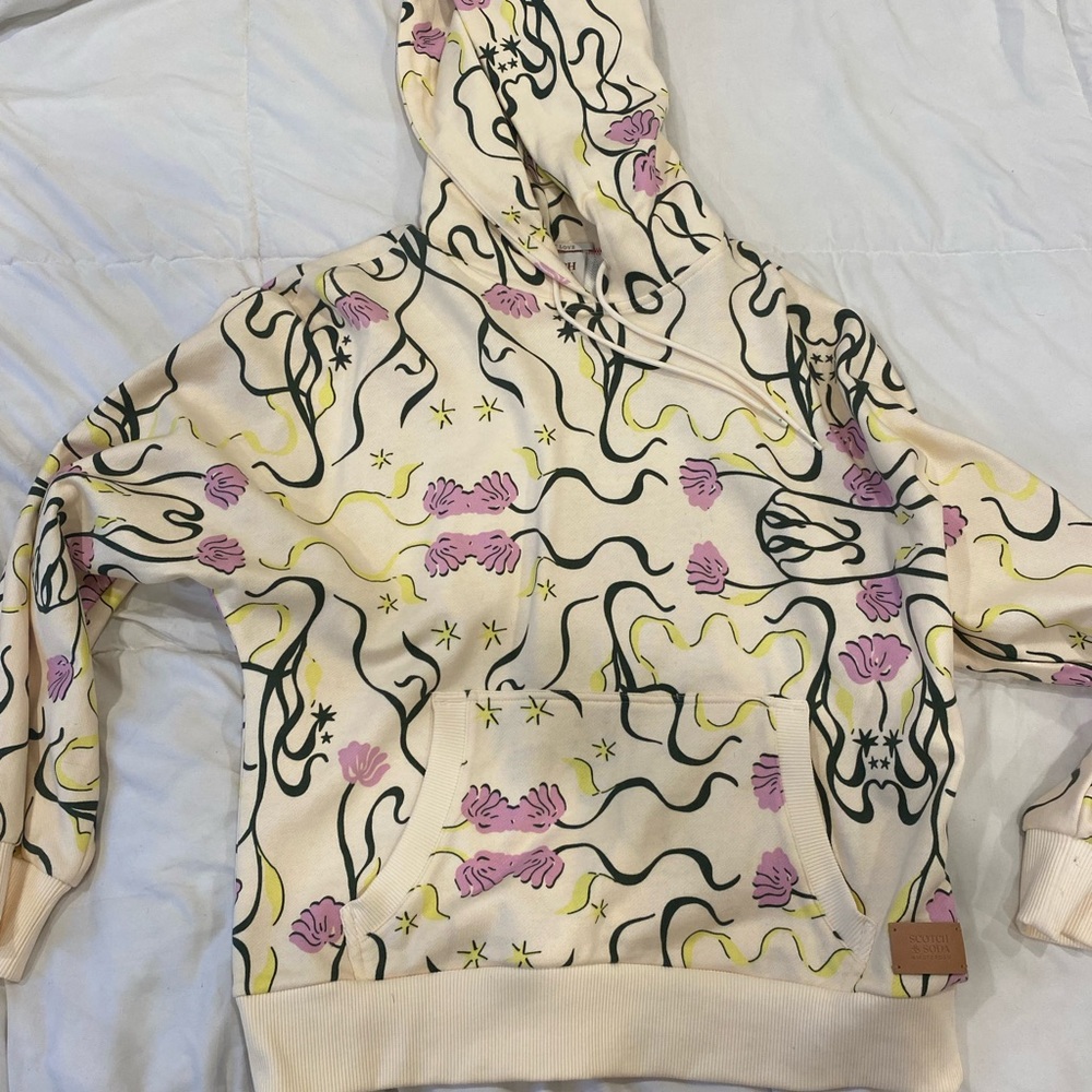 Floral Patterned Cream Hoodie